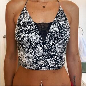 Free People Intimately Century Black White Floral Lace Camo Tank Top Medium